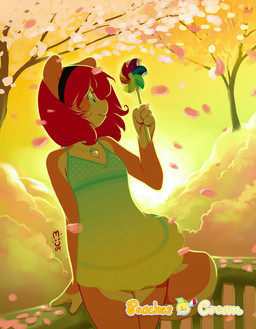 4_fingers anthro biped clothed clothing day dress female fingers flower fur hair holding_object jewelry looking_aside motion_blur necklace orange_body orange_fur outside pendant pink_body pink_fur pinwheel plant red_hair sky smile solo standing sundress sunset tree miu clubstripes jam_(miu) mammal rodent sciurid tree_squirrel 2009 comic digital_media_(artwork)