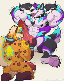 anthro bator body_worship duo flexing flexing_bicep gooner himbofication jock lil_bro male male/male muscle_worship muscular penile penis_milking token mcnubbies big_brother wolfpupsif bird_dog canid canine canis domestic_dog golden_retriever hunting_dog hybrid hyena mammal retriever wolf hi_res