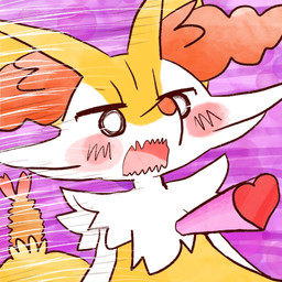 ambiguous_anthro ambiguous_gender anthro biped blush dutch_angle empty_eyes food front_view heart_symbol object_in_tail open_mouth shrimp_(food) simple_background snout solo tail wavy_mouth annyui0611 nintendo pokemon braixen canid generation_6_pokemon mammal pokemon_(species) 1:1 2022 bust_portrait digital_drawing_(artwork) digital_media_(artwork) hi_res japanese_description portrait translated_description