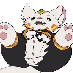 claws clothing female feral forehead_gem fur gem genitals lying on_back paws presenting presenting_vulva simple_background solo torn_clothing vulva white_body white_fur godforgiveme4 kyu_(shot_one) domestic_cat felid feline felis mammal 1:1 hi_res
