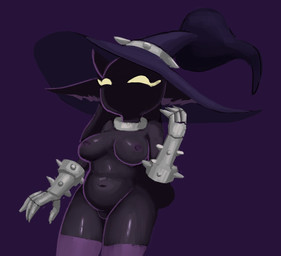 areola armor big_breasts black_body black_fur breasts clothing crossgender empty_eyes eyelashes female front_view fur gauntlets gloves handwear hat headgear headwear humanoid_pointy_ears legwear looking_at_viewer mtf_crossgender navel nipples nude obscured_face pointy_ears purple_areola purple_background purple_clothing purple_hat purple_headwear purple_legwear purple_nipples purple_thigh_highs simple_background slightly_chubby solo thick_thighs thigh_highs wide_hips witch_hat yellow_eyes bluesparrow league_of_legends riot_games tencent veigar humanoid yordle