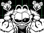 4:3 5_fingers animated anthro bad_monday_simulator black_sclera claws clothed clothing domestic_cat felid feline felis fingers garfield_(series) garfield_the_cat gaster_blaster looking_at_viewer lumpy_touch male mammal pookie_(garfield) sans_(undertale) short_playtime smile smiling_at_viewer undertale undertale_(series)