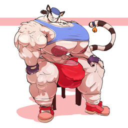 anthro beard big_muscles big_pecs big_penis biped bulge clothing facial_hair fingerless_gloves footwear genitals gloves handwear huge_muscles huge_pecs huge_penis humanoid_genitalia humanoid_penis hyper hyper_muscles hyper_pecs male muscular muscular_anthro muscular_male nipples pecs penis pink_nipples pink_penis shoes sitting solo whatinsomnia felid feline mammal 1:1 absurd_res hi_res