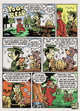 anthro bodily_fluids cum food forest genital_fluids genitals group honey_(food) honeycomb male male/male maple_syrup penis plant questionable_consent sandwich_(food) sex speech_bubble text tree trio bayou_beaver hanna-barbera yogi_bear boo-boo_bear ranger_smith yogi_bear_(character) arthropod bear bee human hymenopteran insect mammal comic hi_res traditional_media_(artwork)