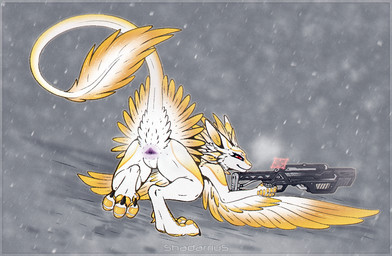 3_fingers 4_ears 4_toes ambiguous_gender animal_genitalia anthro barely_visible_pawpads bent_over biped black_claws border butt claws cloaca closed_smile countershade_face countershade_feathers countershade_legs countershade_tail countershade_torso countershading curling_toes digitigrade eyelashes feathered_crest feathers feet fingers gaping gaping_cloaca genitals gradient_feathers gun head_crest holding_gun holding_object holding_ranged_weapon holding_weapon long_tail looking_at_viewer looking_back looking_back_at_viewer mouth_closed multi_ear multicolored_body multicolored_feathers narrowed_eyes nude on_one_leg pawpads paws pink_cloaca presenting presenting_cloaca presenting_hindquarters ranged_weapon rear_view red_eyes scuted_feet scuted_hands scutes smile snout snow snowing solo standing tail tail_tuft text three-quarter_view toes tuft two_tone_body two_tone_feathers underfluffies weapon white_body white_feathers winged_arms wings yellow_body yellow_feathers yellow_inner_ear yellow_pawpads yellow_scutes shadarrius avali 2025 aliasing artist_name binary_drawing digital_drawing_(artwork) digital_media_(artwork) full-length_portrait hi_res portrait signature