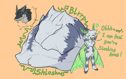 abdomen_vore anthro biped burping digestion duo feral heart_symbol melting quadruped size_difference smaller_anthro smaller_pred text tongue tongue_out unusual_vore vore wings accadurosoce mythology muth_(accadurosoce) selicia_(chomanderjake) arthropod dragon insect lepidopteran moth mythological_creature mythological_scalie scalie 2025 english_text hi_res
