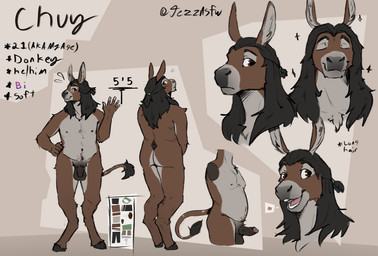 abstract_background anthro balls biped black_hair black_hooves brown_body brown_eyes brown_fur closed_smile erection eyes_closed flaccid foreskin front_view fur genitals gesture glans glistening glistening_eyes grey_body grey_fur hair hand_on_hip hooves humanoid_genitalia humanoid_penis looking_at_viewer looking_back looking_back_at_viewer male male_anthro mouth_closed nipples nude open_mouth open_smile penis pubes rear_view red_tongue retracted_foreskin simple_background smile solo sparkles tail tail_tuft teeth text tongue tuft unguligrade unretracted_foreskin waving waving_at_viewer jezzlen chuy_(jezzlen) asinus donkey equid equine mammal english_text model_sheet