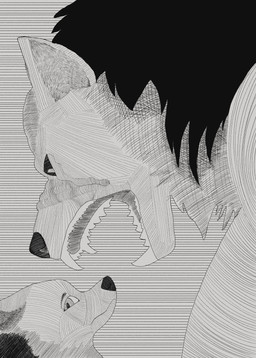 ambiguous_gender angry anthro bodily_fluids crying duo fangs looking_at_another looking_away looking_back looking_down open_mouth sad scared simple_background tears teeth toony lotnik5 mythology canid canine fox mammal mythological_canine mythological_creature werecanid werecanine werecreature werewolf absurd_res hi_res monochrome shaded simple_shading story story_in_description
