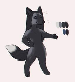 anthro black_body black_ears black_fur black_hair black_nose black_pawpads black_tail chibi dipstick_tail featureless_crotch female fur grey_body grey_fur hair hand_on_hip long_hair markings mouth_closed nude pawpads simple_background simple_eyes solo tail tail_markings white_background white_body white_fur white_tail lostgoose canid canine fox mammal red_fox silver_fox true_fox 2020