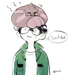 anthro black_hair brown_body brown_fur duo eyewear fur glasses hair horn long_ears male text lanllan bandai_namco digimon digimon_survive lopmon_(survive) shuuji_kayama digimon_(species) human lopmon mammal english_text
