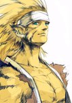 animal_ears blonde_hair blue_eyes clothed clothing fur hair long_hair looking_at_viewer male markings muscular muscular_male open_clothing open_shirt open_topwear pecs shirt sleeveless_shirt solo striped_markings stripes topwear yellow_body yellow_fur kannoaki breath_of_fire capcom rei_(breath_of_fire) animal_humanoid felid felid_humanoid feline feline_humanoid humanoid mammal mammal_humanoid hi_res