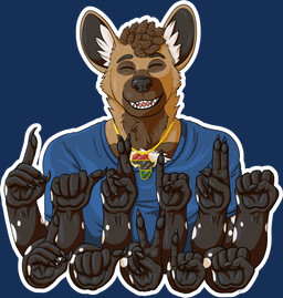 anthro black_coded black_nose chain claws clothed clothing eyes_closed frohawk fur gold_(metal) gold_chain hair jewelry male multicolored_body multicolored_fur solo draga03 darius_davis african_wild_dog canid canine mammal absurd_res alpha_channel american_sign_language digital_media_(artwork) hi_res sign_language