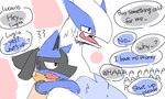 ambiguous_anthro ambiguous_feral ambiguous_gender anthro asking_another asking_why biped black_text bodily_fluids cute_fangs duo ears_up fangs feral fur half-closed_eyes long_neck narrowed_eyes open_mouth pointy_ears prick_ears question scales shut_up side_view speech_bubble sweat sweaty_body talking_to_another teeth text sabamiso_(sabamasasix) mythology nintendo pokemon canid generation_2_pokemon generation_4_pokemon legendary_pokemon lucario lugia mammal mythological_creature mythological_scalie pokemon_(species) scalie 2018 digital_media_(artwork) english_text half-length_portrait japanese_description portrait translation_request