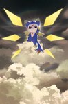 anthro blue_body floating light light_beam male markings sky sky_background skyscape smile solo sparkles star starry_sky sunbeam sunlight white_body flong dimo_(roco_kingdom) alien 2025 absurd_res digital_drawing_(artwork) digital_media_(artwork) full-length_portrait hi_res portrait shaded