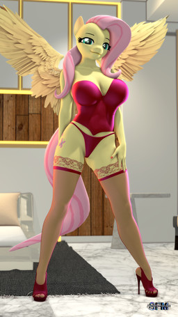 anthro biped breasts clothed clothing corset detailed_background eyelashes feathered_wings feathers female footwear hair high_heels inside legwear lingerie panties pink_hair pupils red_clothing shoes smile solo standing thick_thighs thigh_highs topwear underwear wings yellow_body anthroponiessfm friendship_is_magic hasbro my_little_pony mythology fluttershy_(mlp) equid equine mammal mythological_creature mythological_equine pegasus 3d_(artwork) 4k 9:16 absurd_res digital_media_(artwork) hi_res