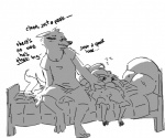 anthro bed cigarette clothing dialogue duo female fur furniture larger_female male simple_background size_difference sleeping smaller_male smoking sound_effects text vowelless vowelless_sound_effect wool_(fur) zzz nobby_(artist) disney pack_street zootopia betty_(weaver) fan_character remmy_cormo bovid canid canine canis caprine domestic_sheep mammal sheep wolf 2016 english_text monochrome