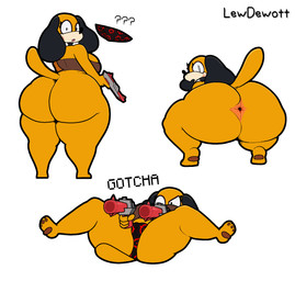 aiming aiming_gun aiming_weapon anthro anus big_butt bottomless bottomless_anthro bottomless_female bottomwear butt butt_focus camel_toe clothed clothing collar controller female floppy_ears fur game_controller gun handgun holding_gun holding_object holding_ranged_weapon holding_weapon long_ears looking_at_viewer looking_back nes_zapper nintendo_controller nude orange_body panties pawpads paws presenting question_mark ranged_weapon simple_background solo spiked_collar spikes spread_butt spread_legs spreading tail text thick_thighs topwear toy toy_gun underwear weapon lewdewott duck_hunt nintendo nintendo_entertainment_system duck_hunt_dog huntress_(lewdewott) canid canine canis domestic_dog mammal digital_drawing_(artwork) digital_media_(artwork) hi_res