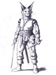 anthro armor belt belt_buckle belt_pouch biped boots bottomwear buckle cheek_tuft clothed clothing dagger ear_piercing ear_ring ear_tuft facial_tuft female fingers footwear frown fur holding_dagger holding_melee_weapon holding_object holding_sword holding_weapon inner_ear_fluff looking_aside melee_weapon narrowed_eyes pants piercing plantigrade ring_piercing scabbard shadow shoes simple_background solo standing straps striped_body striped_fur stripes sword topwear tuft vambrace vest weapon whiskers white_background 0laffson niki_(shamerli) felid feline lynx mammal 2024 graphite_(artwork) hi_res monochrome pencil_(artwork) signature traditional_media_(artwork)