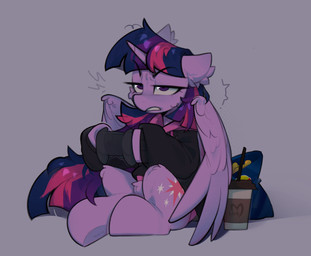 annoyed beverage chips_(food) clothing coffee controller female feral food hoodie horn inner_ear_fluff potato_chips simple_background solo topwear tuft wings lerkfruitbat friendship_is_magic hasbro my_little_pony mythology twilight_sparkle_(mlp) equid equine mammal mythological_creature mythological_equine winged_unicorn hi_res