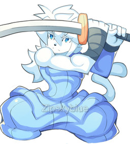 anthro blue_clothing blue_eyes clothing fur holding_object holding_weapon male solo weapon white_body white_fur zipskyblue felid feline mammal hi_res