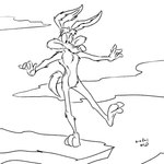 3_toes 4_fingers anthro arm_tuft back_tuft balancing biped black_and_white black_eyes canid canine canis chest_tuft cliff cloud coyote dated digital_drawing_(artwork) digital_media_(artwork) elbow_tuft feet fingers forearm_tuft forearms humanoid_feet knee_tuft leg_tuft line_art looking_down looney_tunes male mammal monochrome nude paws pecs pinup plantigrade pose raised_foot raised_heel ribs shoulder_tuft signature sketch sky skyscape smile soles solo standing_on_toes stevethedragon tiptoes toes tuft walking warner_brothers wile_e._coyote
