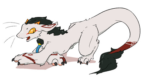 2_horns ambiguous_gender ass_up big_feet black_claws black_mane claws feet feral fur horn mane markings no_sclera open_mouth open_smile pawpads paws pink_pawpads red_markings side_view smile solo tail tail_tuft tuft whiskers white_body white_fur yellow_eyes gagaga_ram mythology garam_(gagaga_ram) dragon furred_dragon furred_scalie mythological_creature mythological_scalie scalie wingless_dragon 2025 digital_drawing_(artwork) digital_media_(artwork) korean_description