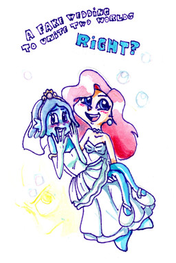 blue_body blush clothing dress duo female female/female hair red_hair text wedding_dress toongrowner dreamworks ruby_gillman_teenage_kraken chelsea_van_der_zee ruby_gillman animal_humanoid aquatic aquatic_humanoid human humanoid kraken mammal english_text hi_res painting_(artwork) traditional_media_(artwork) traditional_painting_(artwork) traditional_watercolor_(artwork) watercolor_(artwork)