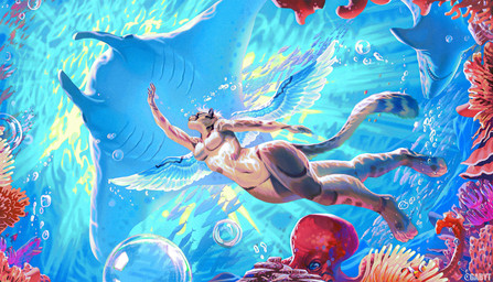 anthro breasts featureless_breasts featureless_crotch female low-angle_view smile solo swimming underwater water gaby-t aquatic cephalopod coleoid felid feline fish hybrid mammal mollusk octopodiform octopus ray_(fish) shark stingray hi_res