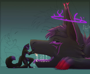 anthro bodily_fluids drooling duo male male/male micro oral_vore saliva size_difference soft_vore vore catmat kitsunaki stumples_(character) canid canine fox mammal zorgoia