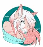 anthro candy dessert female food hair lollipop simple_background solo white_hair dotsfa canid canine mammal hi_res