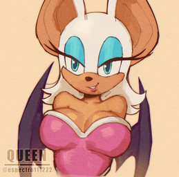 anthro bat_wings big_breasts big_ears blue_eyeshadow breasts cleavage clothed clothing eyelashes eyeshadow female fur long_eyelashes looking_at_viewer makeup membrane_(anatomy) membranous_wings multicolored_body multicolored_fur simple_background smile solo tan_background tan_body tan_fur teal_eyes text two_tone_body two_tone_fur white_body white_fur wings espectro111222 sega sonic_the_hedgehog_(series) rouge_the_bat bat mammal 2025 artist_name digital_drawing_(artwork) digital_media_(artwork) hi_res watermark