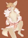 anthro circumcised clothed clothing crossdressing erection femboy genitals humanoid_genitalia humanoid_penis male penis solo canned_(artist) canid canine fennec_fox fox mammal true_fox 3:4