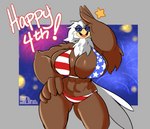 abs american_flag_bikini anthro beak big_breasts bikini breasts clothing eyewear feathers female fireworks flag_bikini gesture hand_on_hip holidays huge_breasts looking_at_viewer muscular muscular_female salute solo star sunglasses swimwear tail tail_feathers two-piece_swimsuit solratic 4th_of_july accipitrid accipitriform avian bald_eagle bird eagle sea_eagle hi_res