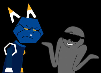 ambiguous_gender anthro biped duo eyewear frown gesture grey_body grey_skin humor mascot narrowed_eyes shrug smile squint sunglasses redcrystal e621 anon esix felid human mammal alpha_channel digital_media_(artwork) half-length_portrait lineless portrait reaction_image