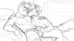 anthro briefs clothed clothing duo eyes_closed fluffy fluffy_tail hand_on_shoulder hand_on_underwear inside kissing male male/male muscular muscular_male tail tighty_whities topless underwear white_briefs white_clothing white_underwear sebtheredpanda ailurid canid canine mammal red_panda 16:9 hi_res monochrome sketch widescreen