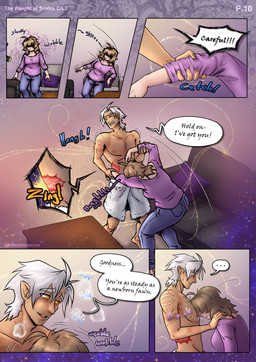 arm_grab blonde_hair bodily_fluids bottomwear breath bruised clothing denim denim_bottomwear denim_clothing dialogue duo falling_over female hair humanoid_pointy_ears inside jeans lifting_another lifting_partner long_sleeve_shirt male panting pants pointy_ears scared speech_bubble sweat tan_body tan_skin towel towel_only white_hair wound_on_torso wounded yellow_eyes fanimal_creations the_weight_of_scales drake_(the_weight_of_scales) iris_(the_weight_of_scales) elf human humanoid mammal absurd_res comic hi_res
