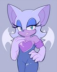 anthro bare_shoulders blush breasts clothing eyeshadow female fingers gloves green_eyes half-closed_eyes handwear heart_eyes heart_symbol makeup membrane_(anatomy) membranous_wings narrowed_eyes simple_background smile solo wings tangopack sega sonic_the_hedgehog_(series) rouge_the_bat bat mammal 2019 hi_res signature