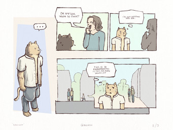 after_transformation anthro duo embarrassed forced forced_transformation human_to_anthro humiliation male public public_humiliation size_transformation solo species_transformation text transformation mulveyyy domestic_cat felid feline felis human mammal 4:3 absurd_res comic english_text hi_res