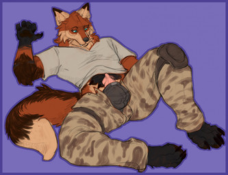 5_fingers animal_genitalia animal_penis anthro biped black_body black_fur brown_body brown_fur canine_genitalia canine_penis claws clothed clothing fingers fur genitals knee_pads looking_at_genitalia looking_at_own_penis looking_at_penis looking_at_self male male_anthro orange_body orange_fur penis penis_poking_out pink_penis purple_background shirt simple_background solo t-shirt tan_body tan_fur teal_eyes toe_claws topwear underwear unzipped unzipped_pants zipper crito temura_(spikef22) canid canine mammal maned_wolf hi_res