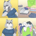 1:1 anthro clothed clothing drakeposting ekaki510 eyes_closed female hotline_bling kemono mammal meme messy_room procyonid raccoon solo