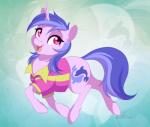 blue_hair clothed clothing cutie_mark female feral fur hair hooves horn pink_body pink_fur simple_background smile solo dvixie friendship_is_magic hasbro my_little_pony mythology sea_swirl_(mlp) equid equine mammal mythological_creature mythological_equine unicorn 2018 digital_media_(artwork)