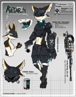 abstract_background anthro armor digitigrade gun male ranged_weapon solo text weapon katariy avali english_text hi_res model_sheet