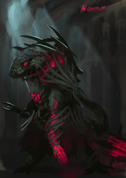 ambiguous_gender anthro armor fantasy glowing glowing_body glowing_eyes solo walking walking_towards_viewer gaertan dungeons_and_dragons hasbro wizards_of_the_coast lizard lizardman reptile scalie tegu teiid undead digital_drawing_(artwork) digital_media_(artwork) digital_painting_(artwork) hi_res painting_(artwork) shaded