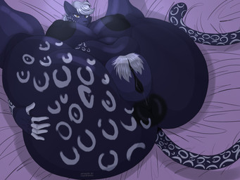 anthro anus bed belly big_belly big_breasts big_butt big_vulva bodily_fluids breasts butt butt_grab female furniture genital_fluids genitals hand_on_butt huge_breasts huge_butt on_bed presenting presenting_hindquarters pubes smile solo vaginal_fluids vulva yamizinhuu turless_hyde felid feline jaguar mammal pantherine hi_res