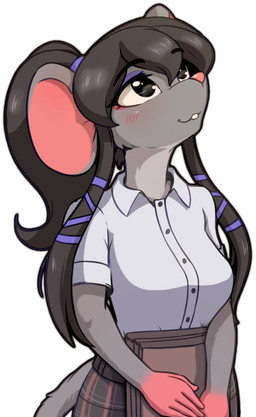 5_fingers anthro blush clothed clothing eyebrows eyelashes female fingers hair pink_nose simple_background solo tail alcorart conditional_dnp mammal mouse murid murine rodent 2026 digital_media_(artwork)