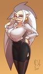 bottomwear clothing dress_shirt eyewear female glasses grey_hair hair heterochromia humanoid_pointy_ears legwear mature_female not_furry pale_skin pencil_skirt pointy_ears shirt skirt solo thigh_highs thigh_stockings topwear mr._jellybeans disney the_owl_house eda_clawthorne humanoid witch_(the_owl_house) 2021 absurd_res hi_res