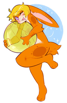 anthro ball beach_ball blush breasts female fur inflatable nipples nude one_eye_closed orange_body orange_fur pose solo sunspots teasing wink pawberry tangobunny lagomorph leporid mammal rabbit hi_res pinup