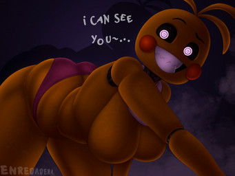 anthro beakless big_breasts big_butt black_sclera breasts butt clothing dialogue feathers featureless_breasts female head_feathers head_tuft heart_eyes heart_symbol looking_at_viewer machine panties pink_clothing pink_panties pink_underwear rosy_cheeks sharp_teeth smile solo talking_to_viewer teeth text thick_thighs tuft underwear white_eyes wide_hips yellow_body yellow_feathers enredadera five_nights_at_freddy's five_nights_at_freddy's_2 scottgames toy_chica_(fnaf) animatronic avian bird chicken galliform phasianid robot absurd_res english_text hi_res