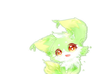 ambiguous_gender chibi feral fur green_body green_fur kemono open_mouth open_smile pink_tongue simple_background smile solo tongue white_background white_body white_fur deaic matsutake_(deaic) canid canine mammal 2017 4:3