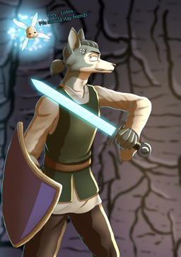 anthro clothed clothing cosplay female male medieval melee_weapon shield simple_background sword text weapon white_body conditional_dnp zaiksmckraven beastars nintendo the_legend_of_zelda haru_(beastars) legoshi_(beastars) link canid canine canis domestic_rabbit dwarf_rabbit fairy lagomorph leporid mammal oryctolagus rabbit wolf absurd_res crossover hi_res